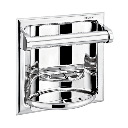 [HEL AC 0001] HELVEX 100 JABONERA CON AGARRADERA Y CHAROLA ANTIRROBO CLASICA CROMO